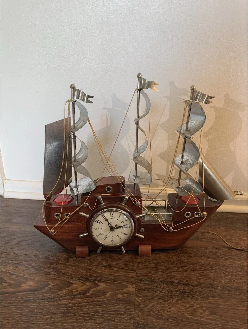 Vintage United Model 811 Clipper Ship Electric Mantel Clock MCM Nautical USA